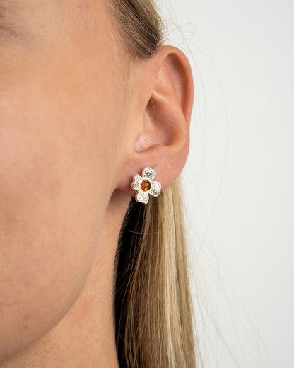 Exquisite Floral Earrings | Timeless, Elegant Sterling Silver & Amber Jewelry