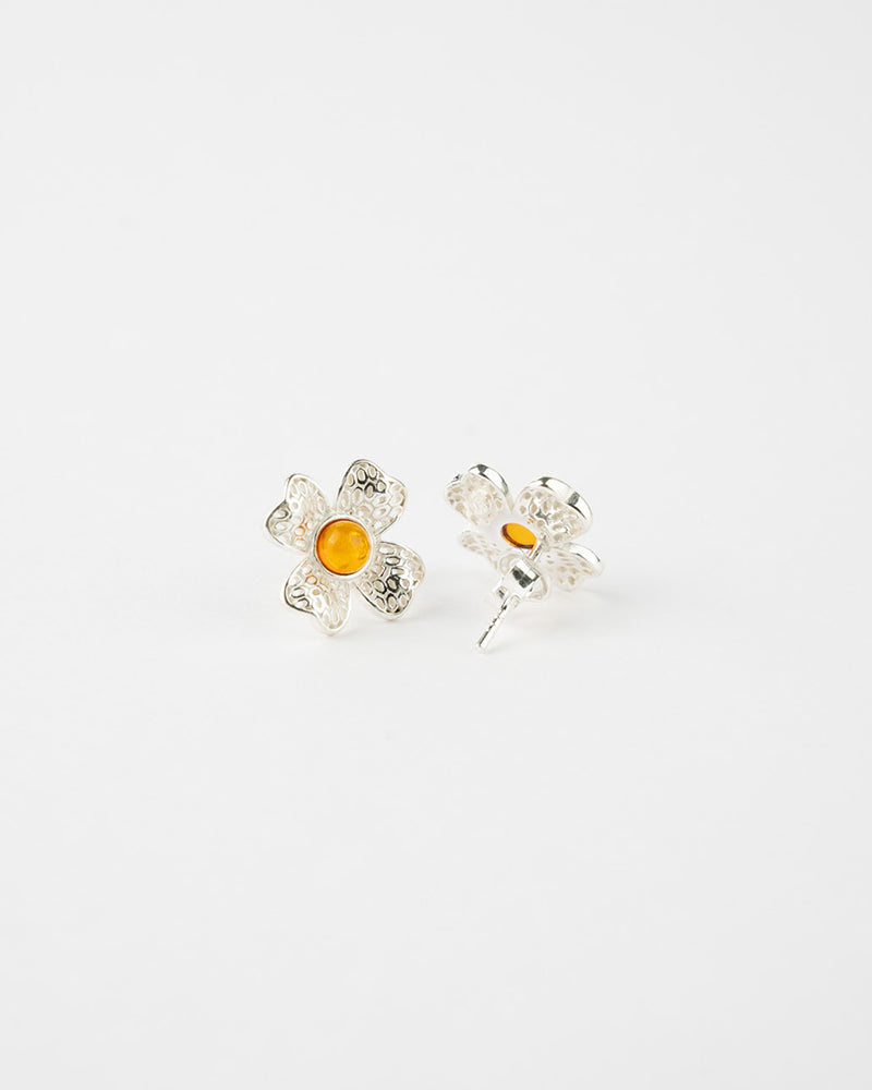 Exquisite Floral Earrings | Timeless, Elegant Sterling Silver & Amber Jewelry