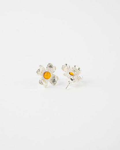 Exquisite Floral Earrings | Timeless, Elegant Sterling Silver & Amber Jewelry