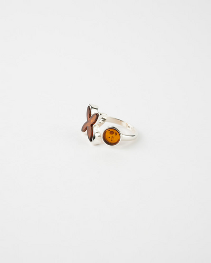 Elegant Simple Butterfly Circle Adjustable Ring with Amber & Sterling Silver