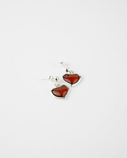 Subtle Heart Earrings - Timeless Elegance in Amber & Sterling Silver | Shop Now