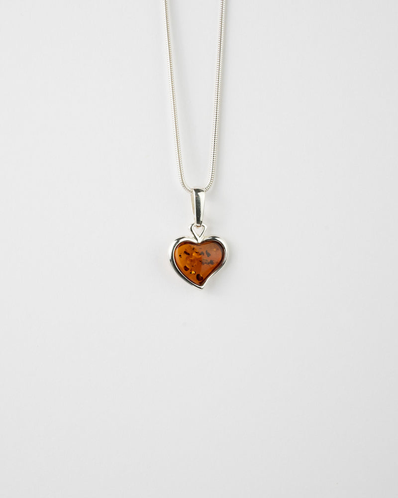 Subtle Heart Pendant Necklace - Elegant Baltic Amber & Sterling Silver Jewelry