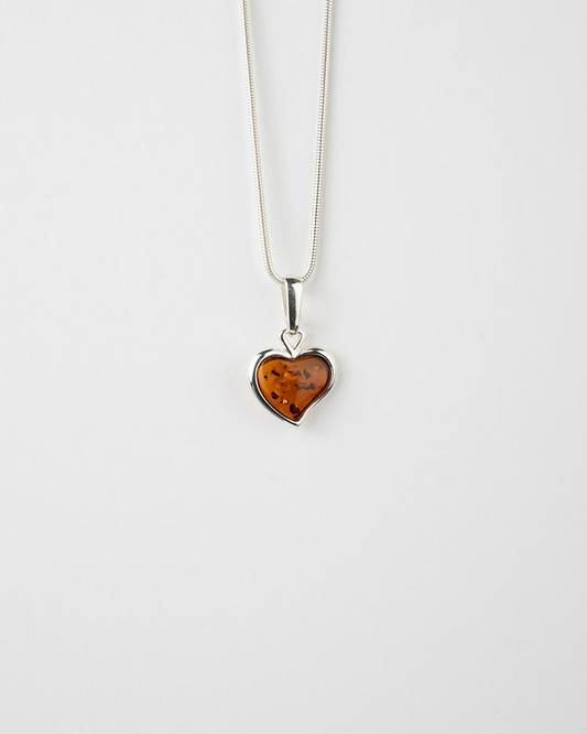 Subtle Heart Pendant Necklace - Elegant Baltic Amber & Sterling Silver Jewelry