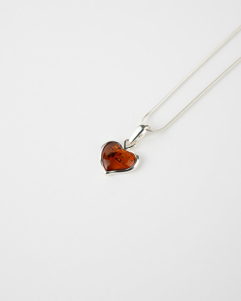 Subtle Heart Pendant Necklace - Elegant Baltic Amber & Sterling Silver Jewelry