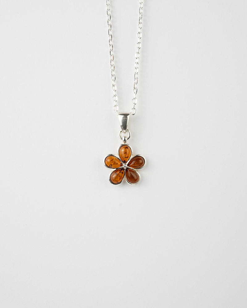 Subtle Flower Pendant Necklace - Elegant Baltic Amber & Sterling Silver Jewelry - BEYRUN