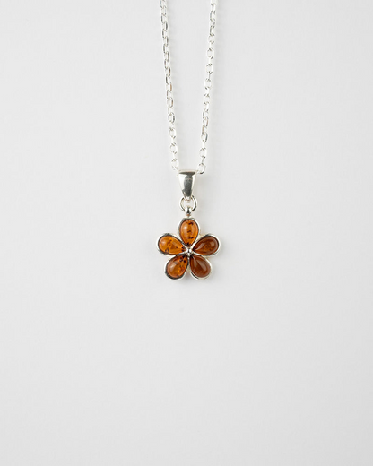 Subtle Flower Pendant Necklace - Elegant Baltic Amber & Sterling Silver Jewelry - BEYRUN