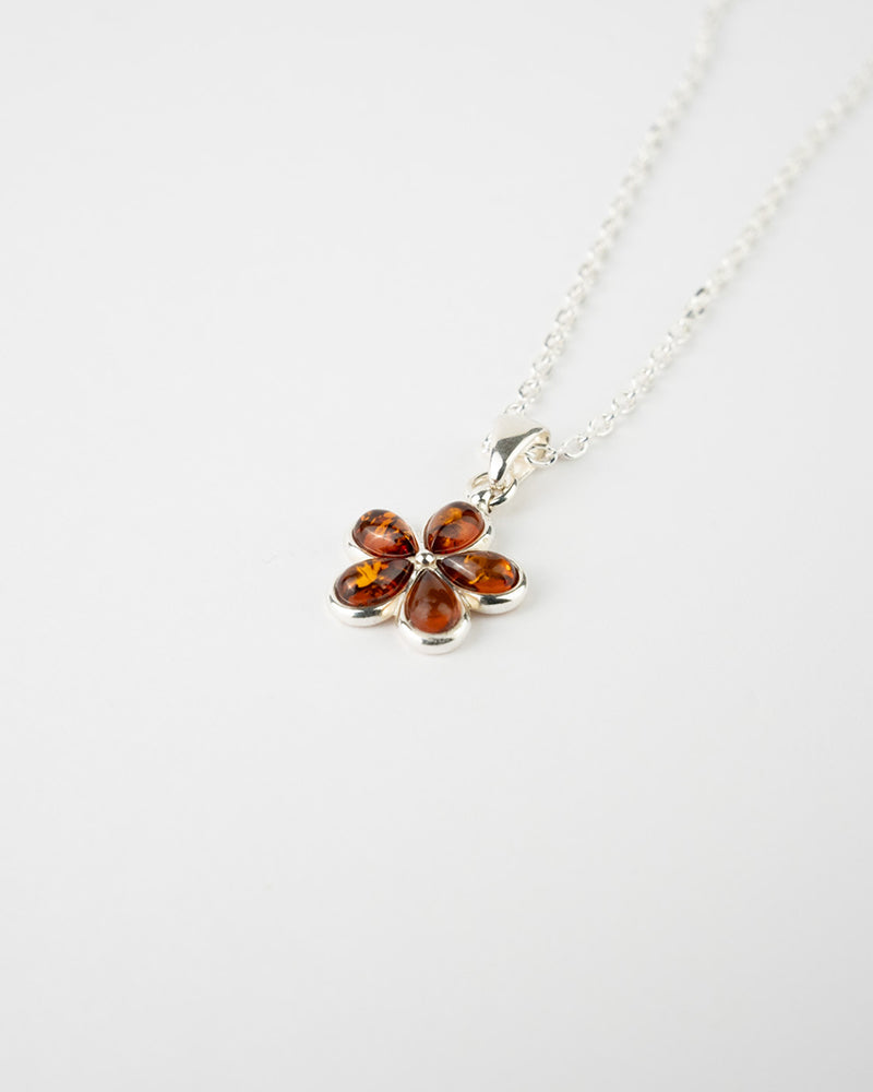 Subtle Flower Pendant Necklace - Elegant Baltic Amber & Sterling Silver Jewelry - BEYRUN