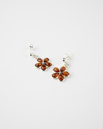 Subtle Flower Earrings - Elegant Baltic Amber & Sterling Silver Jewelry