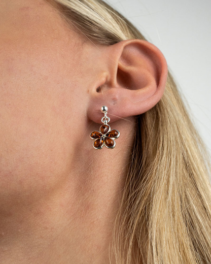 Subtle Flower Earrings - Elegant Baltic Amber & Sterling Silver Jewelry