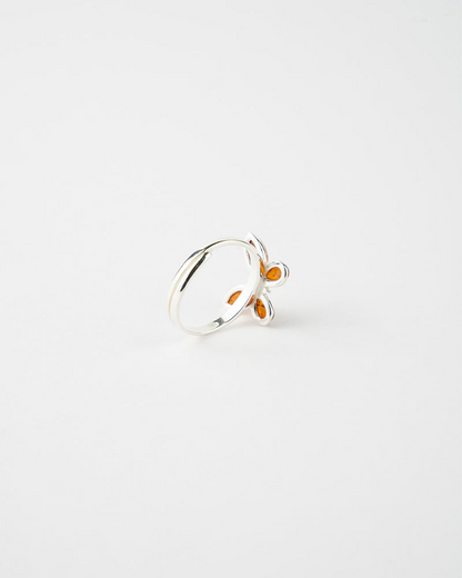 Luxurious Subtle Butterfly Adjustable Ring - Sterling Silver & Amber