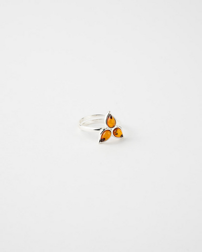 Subtle Flower Adjustable Ring – Elegant Baltic Amber & Sterling Silver Jewelry