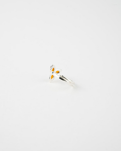 Subtle Flower Adjustable Ring – Elegant Baltic Amber & Sterling Silver Jewelry