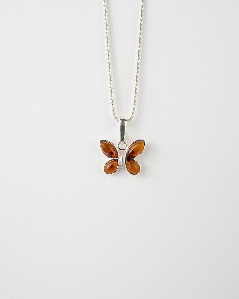 Subtle Butterfly Pendant Necklace - Elegant Baltic Amber & Sterling Silver Jewelry - BEYRUN