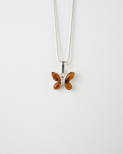 Subtle Butterfly Pendant Necklace - Elegant Baltic Amber & Sterling Silver Jewelry - BEYRUN