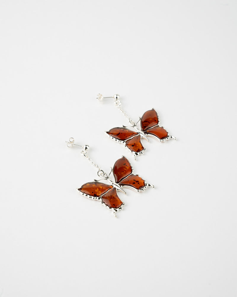 Elegant Oversized Statement Butterfly Earrings | Baltic Amber & 925 Sterling Silver