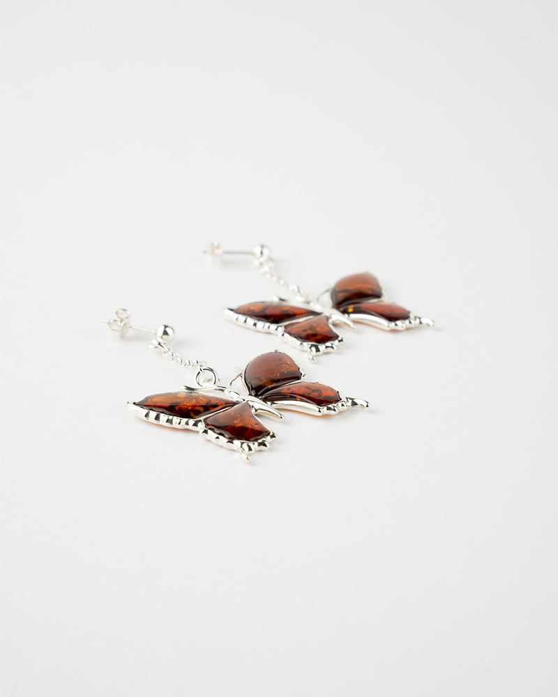 Elegant Oversized Statement Butterfly Earrings | Baltic Amber & 925 Sterling Silver