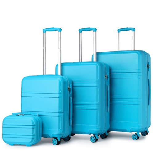 Kono 4 Piece ABS Luggage Set with Vanity Case - Durable & Stylish Travel Suitcases - Blue - BEYRUN