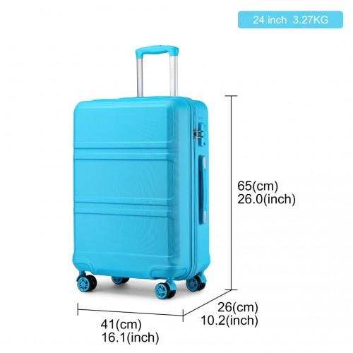 Kono ABS 24 Inch Sculpted Horizontal Design Suitcase - Stylish & Durable Blue Travel Luggage - BEYRUN