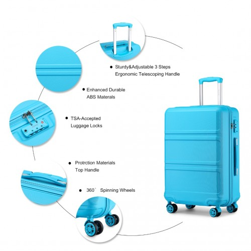 Kono ABS 24 Inch Sculpted Horizontal Design Suitcase - Stylish & Durable Blue Travel Luggage - BEYRUN