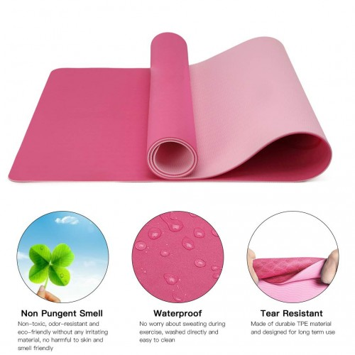 Yoga-1 Kono TPE Non-slip Classic Yoga Mat - Eco-friendly, Durable, and Comfortable, Plum and Pink - BEYRUN