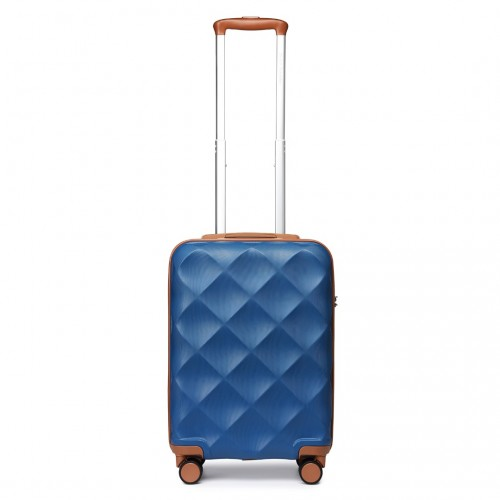 British Traveller 20 Inch Ultralight ABS & Polycarbonate Suitcase with TSA Lock - Navy & Brown | Lightweight, Durable & Airline Approved - BEYRUN