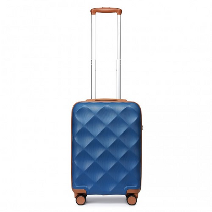 British Traveller 20 Inch Ultralight ABS & Polycarbonate Suitcase with TSA Lock - Navy & Brown | Lightweight, Durable & Airline Approved - BEYRUN