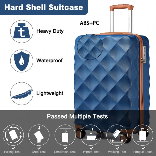 British Traveller 20 Inch Ultralight ABS & Polycarbonate Suitcase with TSA Lock - Navy & Brown | Lightweight, Durable & Airline Approved - BEYRUN