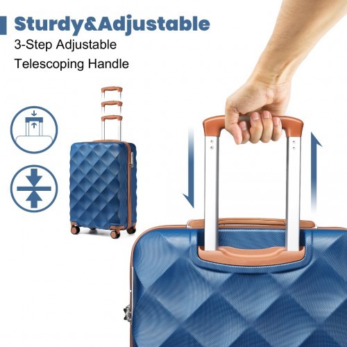 British Traveller 20 Inch Ultralight ABS & Polycarbonate Suitcase with TSA Lock - Navy & Brown | Lightweight, Durable & Airline Approved - BEYRUN