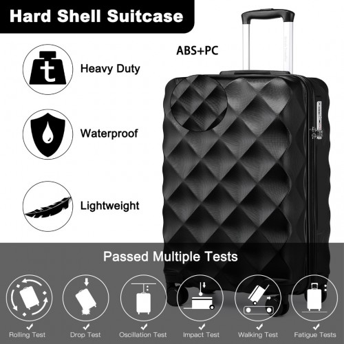 British Traveller 20-Inch Ultralight ABS & Polycarbonate Suitcase with TSA Lock - Black | Lightweight & Durable Travel Companion - BEYRUN