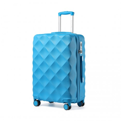 British Traveller 24'' Ultralight Blue Diamond Suitcase with TSA Lock - Durable Polycarbonate & ABS Construction - BEYRUN