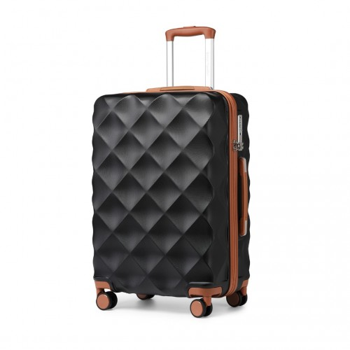 British Traveller 24 Inch Ultralight ABS & Polycarbonate Suitcase with TSA Lock - Stylish Black & Brown Travel Luggage - BEYRUN