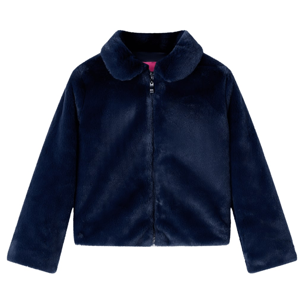 Warm & Stylish Kids' Faux Fur Coat in Navy - Size 128 (7-8 Years) - Cozy & Machine Washable - BEYRUN