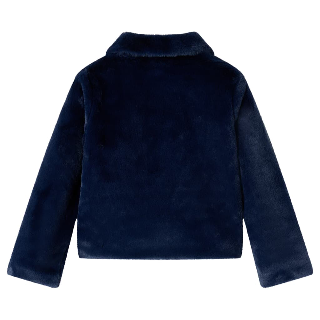 Warm & Stylish Kids' Faux Fur Coat in Navy - Size 128 (7-8 Years) - Cozy & Machine Washable - BEYRUN