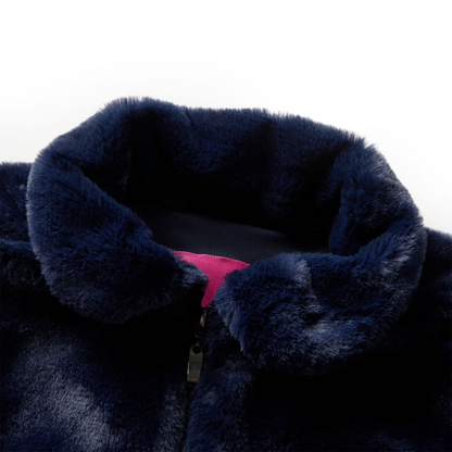 Warm & Stylish Kids' Faux Fur Coat in Navy - Size 128 (7-8 Years) - Cozy & Machine Washable - BEYRUN