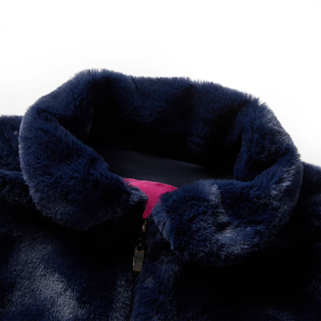 Kids' Faux Fur Coat - Navy, Size 140 (9-10 Years) | Warm, Stylish, & Durable Winter Jacket - BEYRUN