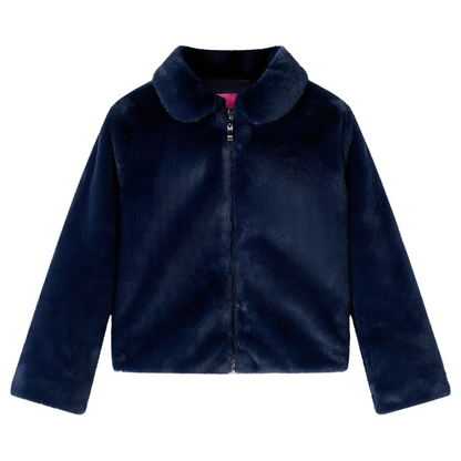 Kids' Navy Faux Fur Coat – Warm & Stylish Winter Jacket for Ages 5-6 | Size 116 - BEYRUN