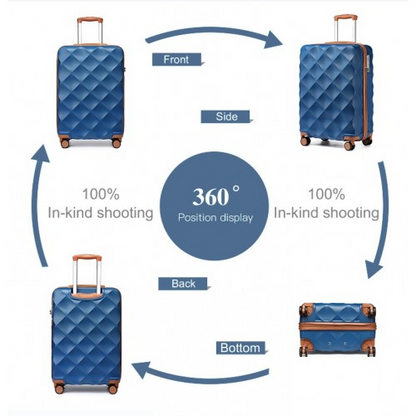 British Traveller 20 Inch Ultralight ABS & Polycarbonate Suitcase with TSA Lock - Navy & Brown | Lightweight, Durable & Airline Approved - BEYRUN