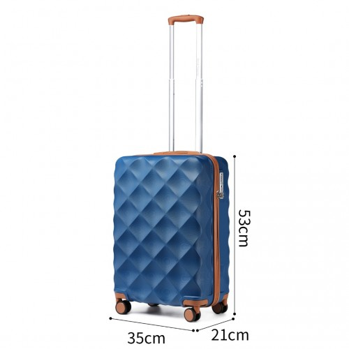 British Traveller 20 Inch Ultralight ABS & Polycarbonate Suitcase with TSA Lock - Navy & Brown | Lightweight, Durable & Airline Approved - BEYRUN