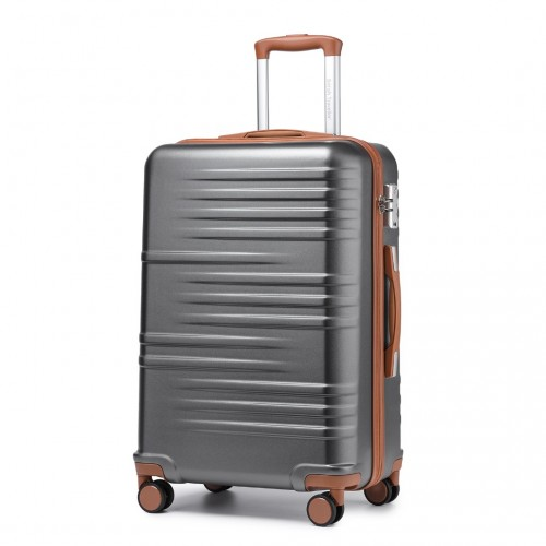 British Traveller 24-Inch Polycarbonate & ABS Hard Shell Suitcase with TSA Lock - Grey & Brown - BEYRUN