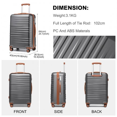 British Traveller 24-Inch Polycarbonate & ABS Hard Shell Suitcase with TSA Lock - Grey & Brown - BEYRUN