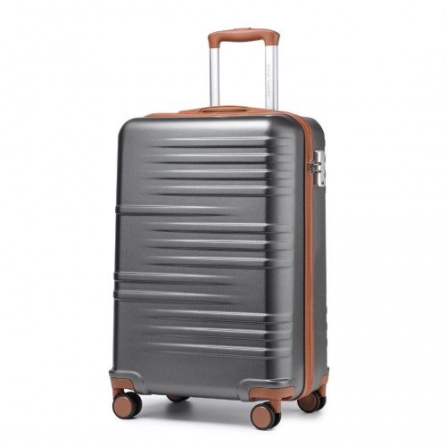 British Traveller 20 Inch Hard Shell Suitcase with TSA Lock - Grey & Brown | Durable Polycarbonate & ABS Luggage - BEYRUN