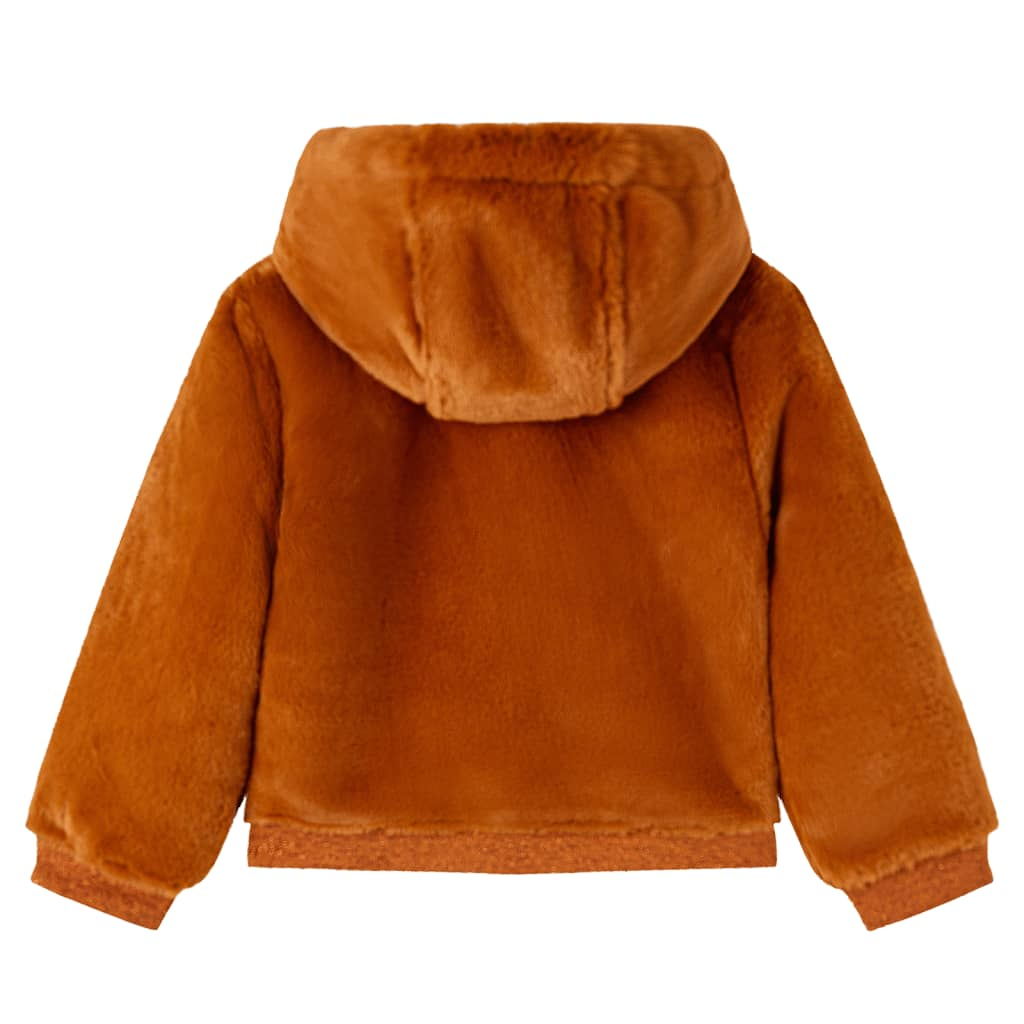 Kids' Faux Fur Hooded Jacket in Cognac - Size 104 | High-Quality, Warm & Stylish | Perfect for Kids Aged 3-4 Years - BEYRUN