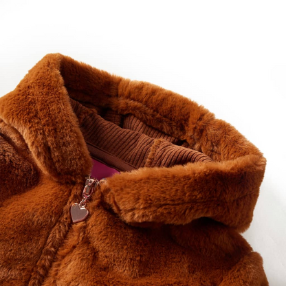 Kids' Faux Fur Hooded Jacket in Cognac - Size 104 | High-Quality, Warm & Stylish | Perfect for Kids Aged 3-4 Years - BEYRUN