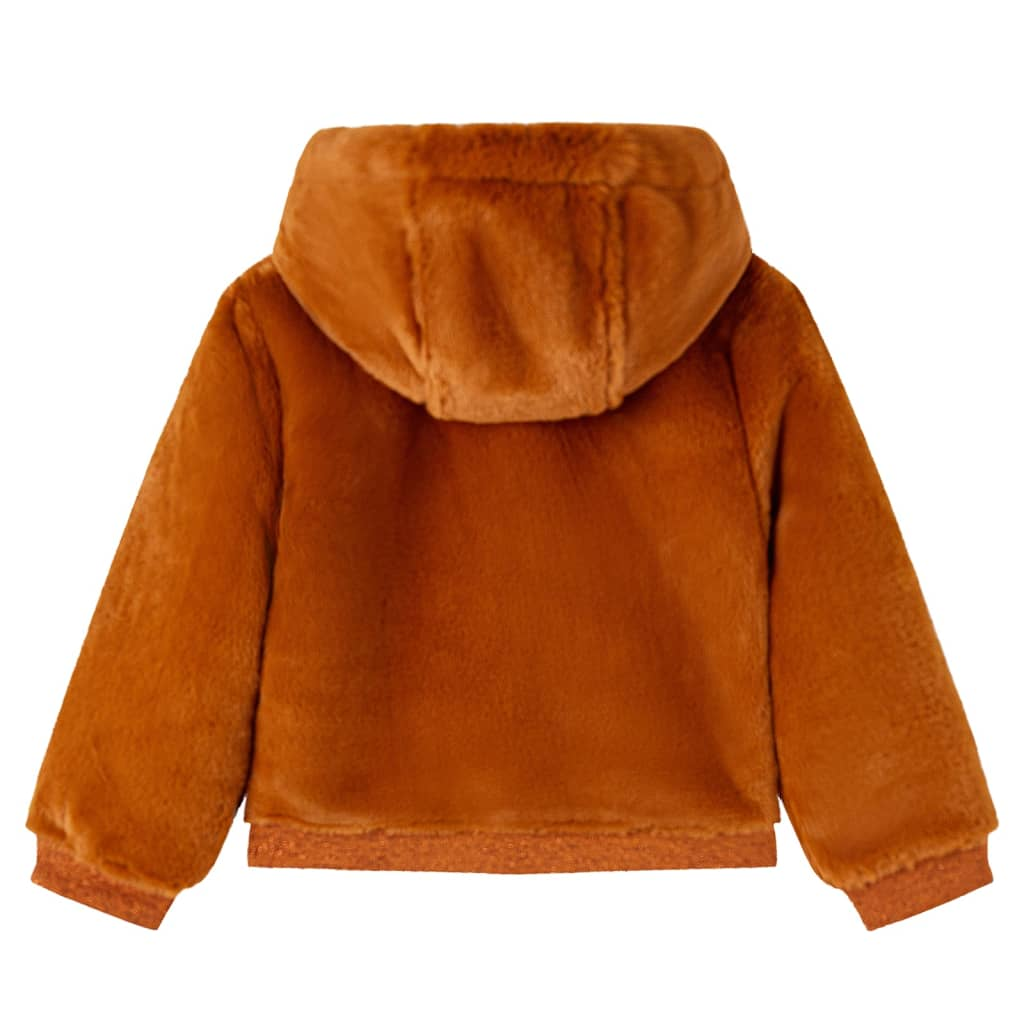 Kids' Hooded Faux Fur Jacket in Cognac, Size 116 - Warm & Stylish for Ages 5-6 - BEYRUN