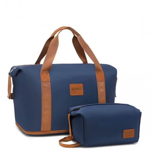 Kono Expandable Waterproof Travel Duffel Bag Set - Navy & Brown - Stylish & Durable for All Travel Needs - BEYRUN