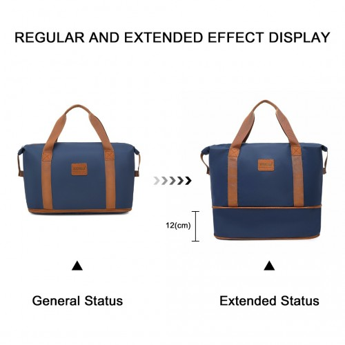 Kono Expandable Waterproof Travel Duffel Bag Set - Navy & Brown - Stylish & Durable for All Travel Needs - BEYRUN