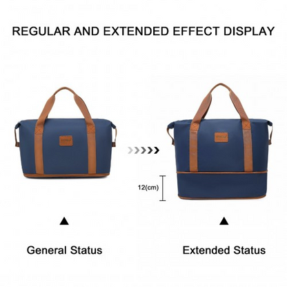 Kono Expandable Waterproof Travel Duffel Bag Set - Navy & Brown - Stylish & Durable for All Travel Needs - BEYRUN