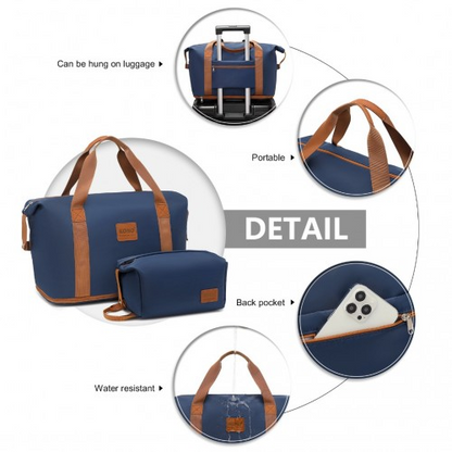 Kono Expandable Waterproof Travel Duffel Bag Set - Navy & Brown - Stylish & Durable for All Travel Needs - BEYRUN