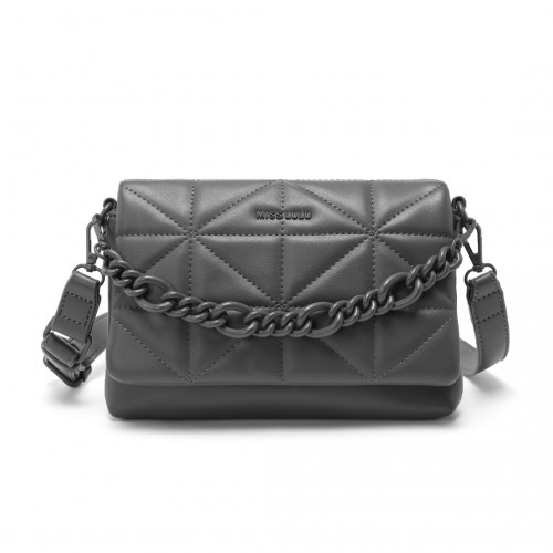 Miss Lulu Chic Quilted Grey Shoulder Bag with Chain Strap - Elegant & Stylish Handbag for Any Occasion - BEYRUN