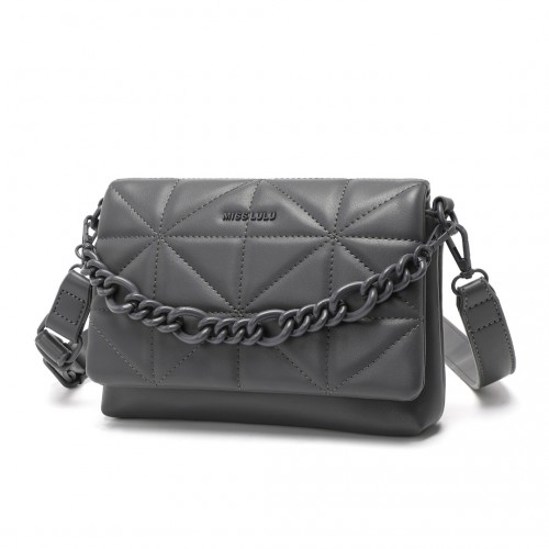 Miss Lulu Chic Quilted Grey Shoulder Bag with Chain Strap - Elegant & Stylish Handbag for Any Occasion - BEYRUN